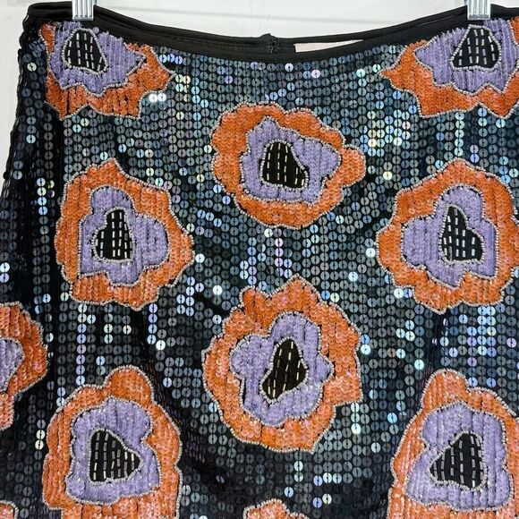 H&M Navy Blue Orange Purple Sequin Embellished Floral Mini Party Holiday Skirt - Picture 5 of 16